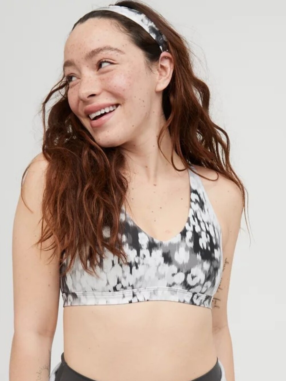 aerie Black & White Abstract Sports Bralette